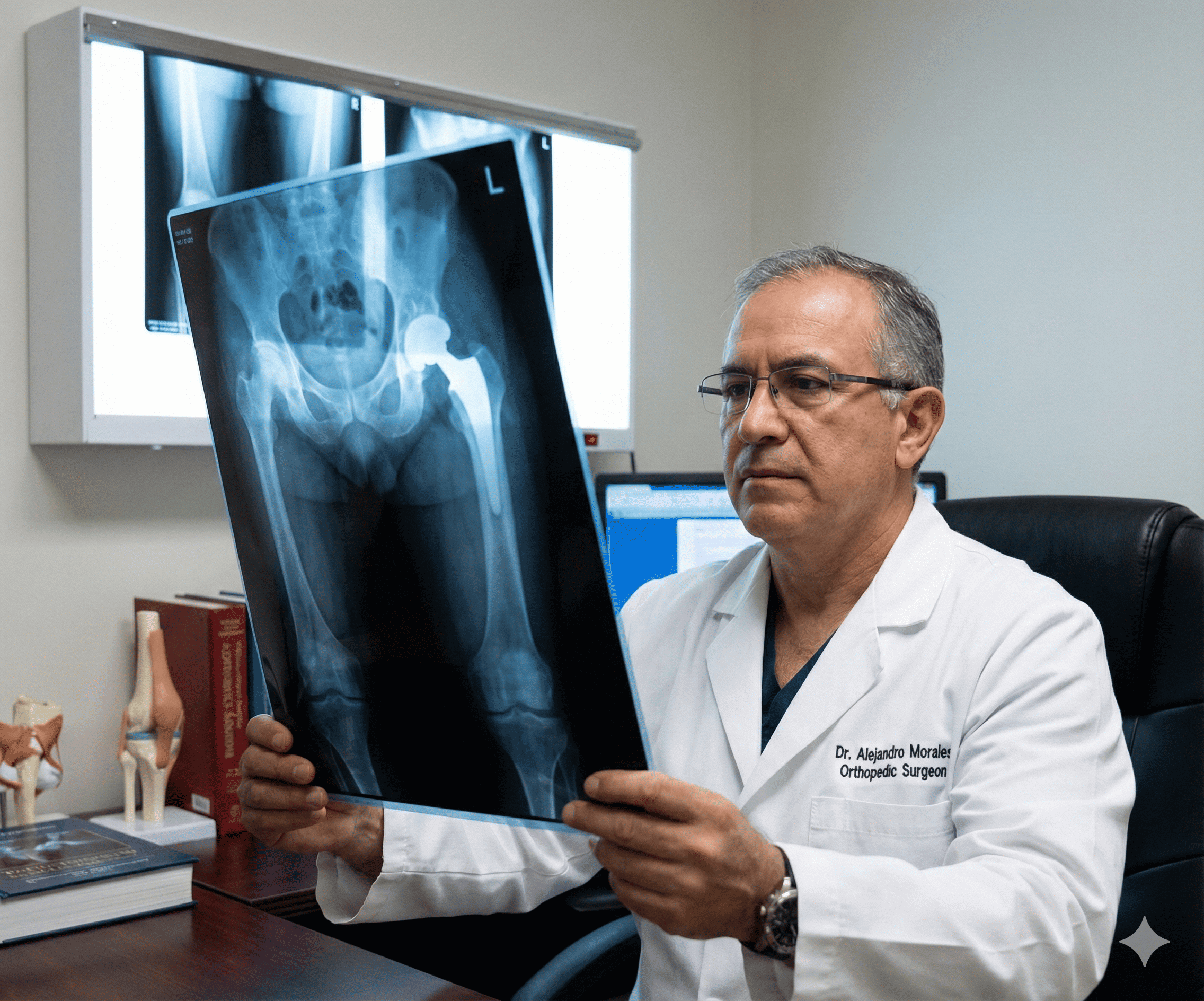 Especialista analizando estudios de imagen de columna